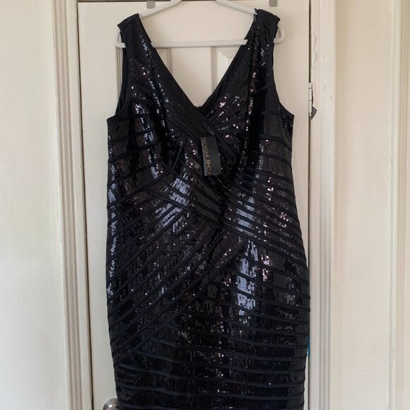 NWT BLACK SEQUIN TADASHI SHOJI COCKTAIL DRESS - Picture 1 of 3